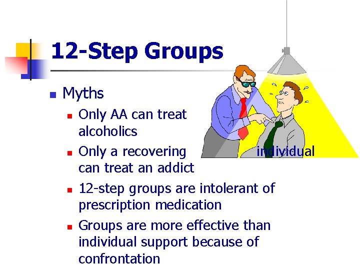 12 -Step Groups n Myths n n Only AA can treat alcoholics Only a