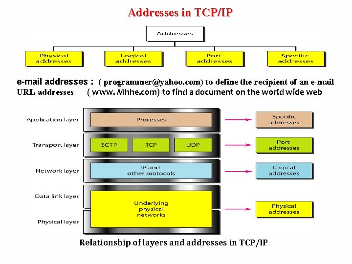 Addresses in TCP/IP e-mail addresses : ( programmer@yahoo. com) to define the recipient of