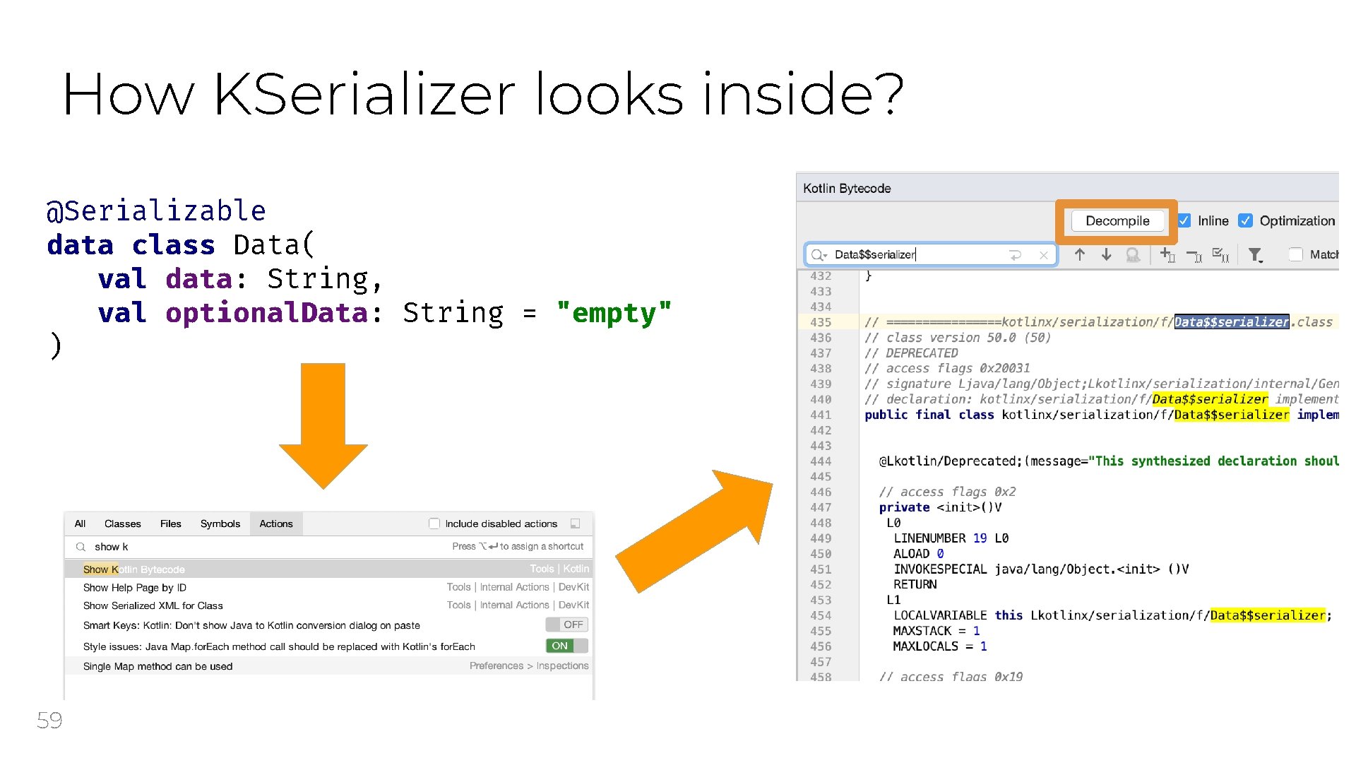 How KSerializer looks inside? @Serializable data class Data( val data: String, val optional. Data: