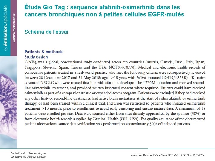 Étude Gio Tag : séquence afatinib-osimertinib dans les cancers bronchiques non à petites cellules