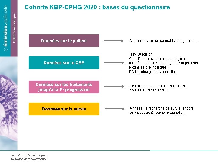 Cohorte KBP-CPHG 2020 : bases du questionnaire Données sur le patient Données sur le
