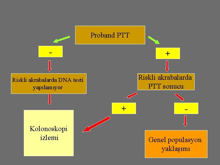 Proband PTT - + Riskli akrabalarda PTT sonucu Riskli akrabalarda DNA testi yapılamıyor +