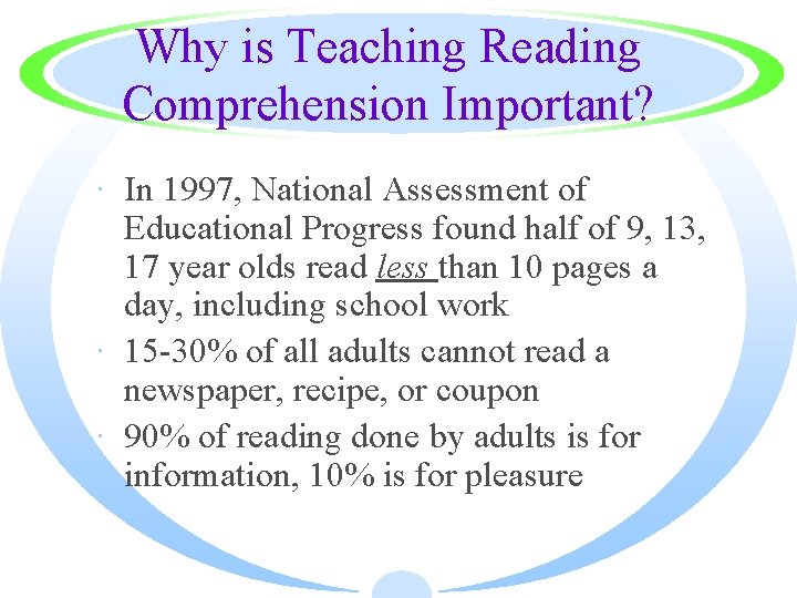 Why is Teaching Reading Comprehension Important? · In 1997, National Assessment of Educational Progress