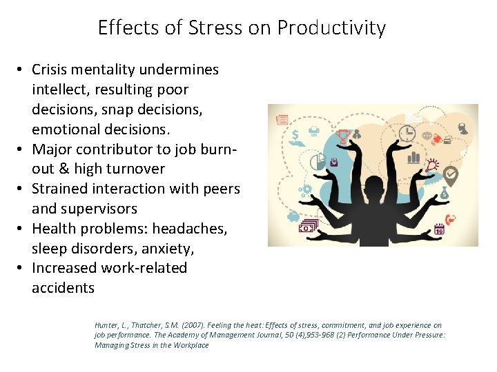 Effects of Stress on Productivity • Crisis mentality undermines intellect, resulting poor decisions, snap Effects of Stress on Productivity • Crisis mentality undermines intellect, resulting poor decisions, snap