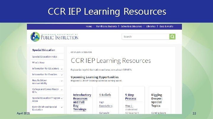 CCR IEP Learning Resources April 2018 33 CCR IEP Learning Resources April 2018 33