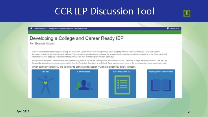 CCR IEP Discussion Tool April 2018 34 CCR IEP Discussion Tool April 2018 34