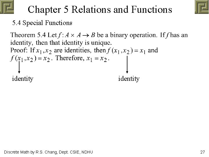 Chapter 5 Relations and Functions 5. 4 Special Functions identity Discrete Math by R.