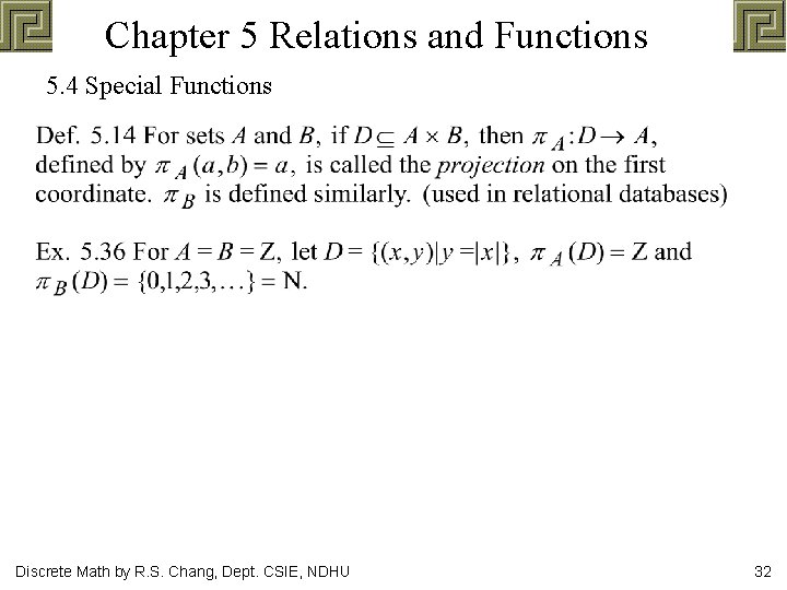 Chapter 5 Relations and Functions 5. 4 Special Functions Discrete Math by R. S.