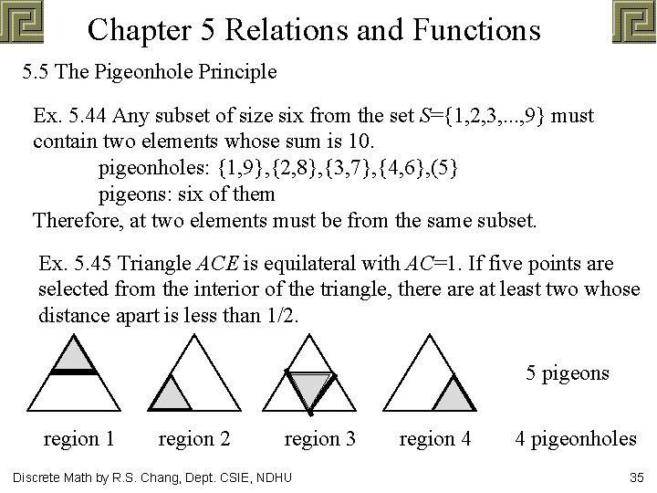 Chapter 5 Relations and Functions 5. 5 The Pigeonhole Principle Ex. 5. 44 Any