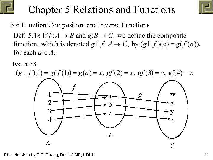 Chapter 5 Relations and Functions 5. 6 Function Composition and Inverse Functions Ex. 5.