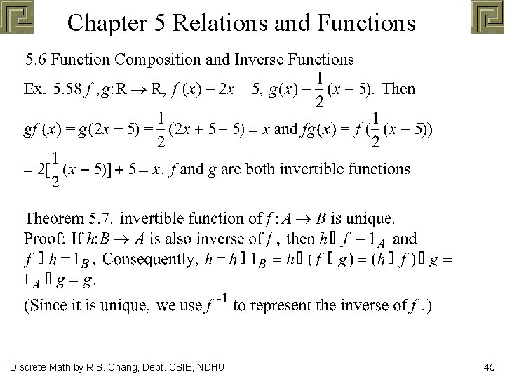 Chapter 5 Relations and Functions 5. 6 Function Composition and Inverse Functions Discrete Math