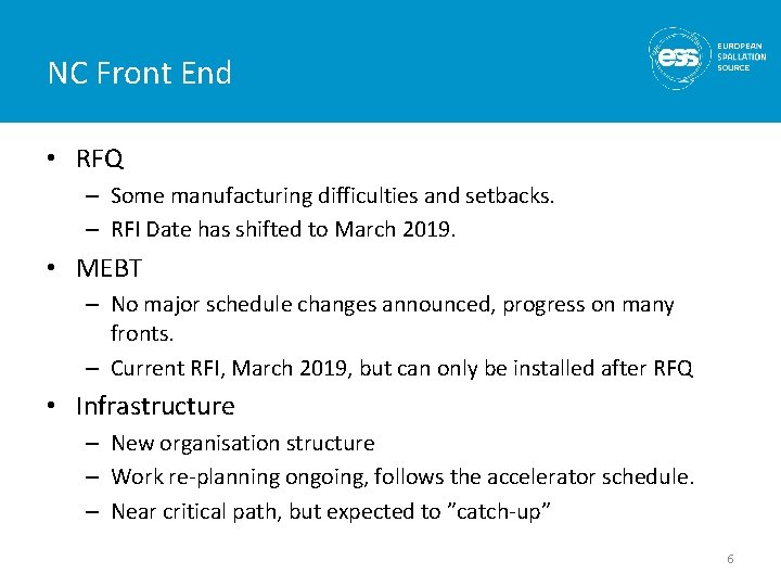 NC Front End • RFQ – Some manufacturing difficulties and setbacks. – RFI Date
