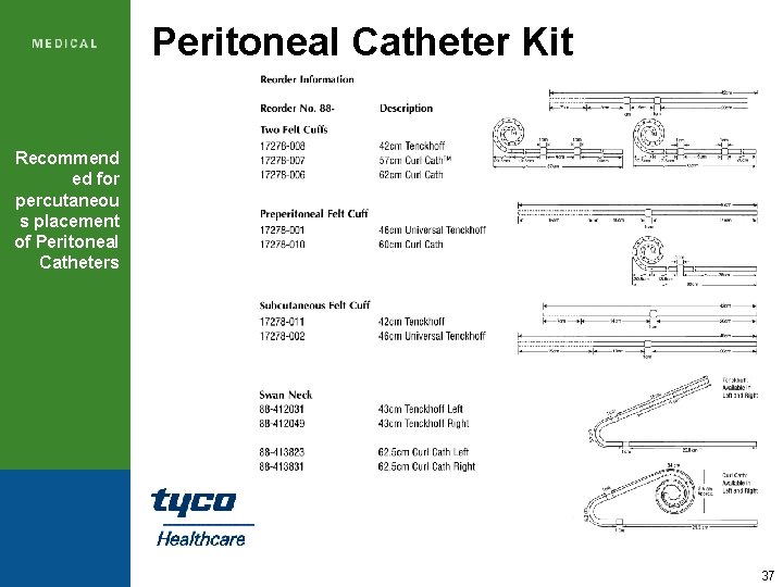 Peritoneal Catheter Kit Recommend ed for percutaneou s placement of Peritoneal Catheters 37 