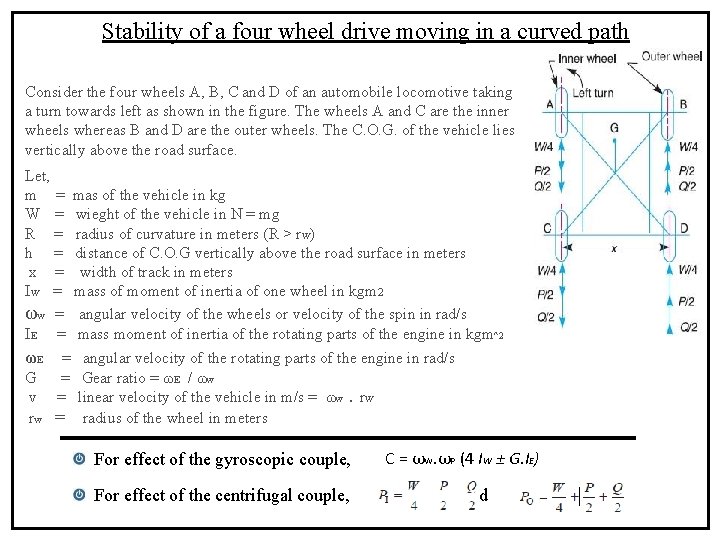 Stability of a four wheel drive moving in a curved path Consider the four