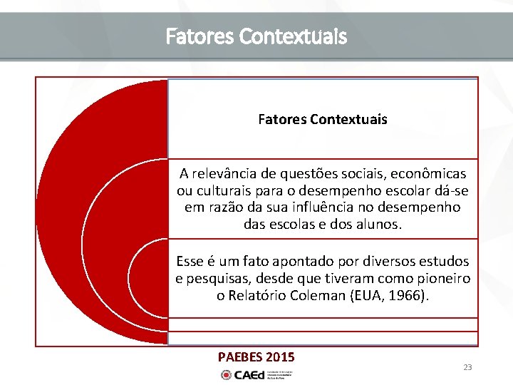 Fatores Contextuais A relevância de questões sociais, econômicas ou culturais para o desempenho escolar