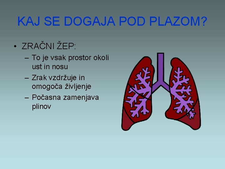 KAJ SE DOGAJA POD PLAZOM? • ZRAČNI ŽEP: – To je vsak prostor okoli