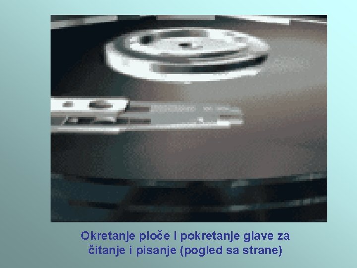 Okretanje ploče i pokretanje glave za čitanje i pisanje (pogled sa strane) Okretanje ploče i pokretanje glave za čitanje i pisanje (pogled sa strane)