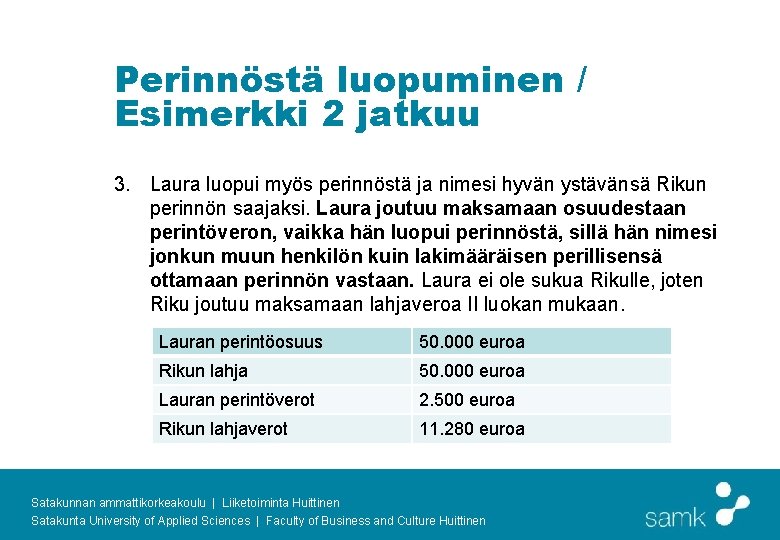 Perinnöstä luopuminen / Esimerkki 2 jatkuu 3. Laura luopui myös perinnöstä ja nimesi hyvän