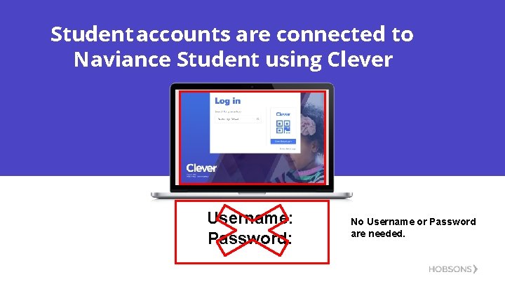 Student accounts are connected to Naviance Student using Clever Username: Password: No Username or