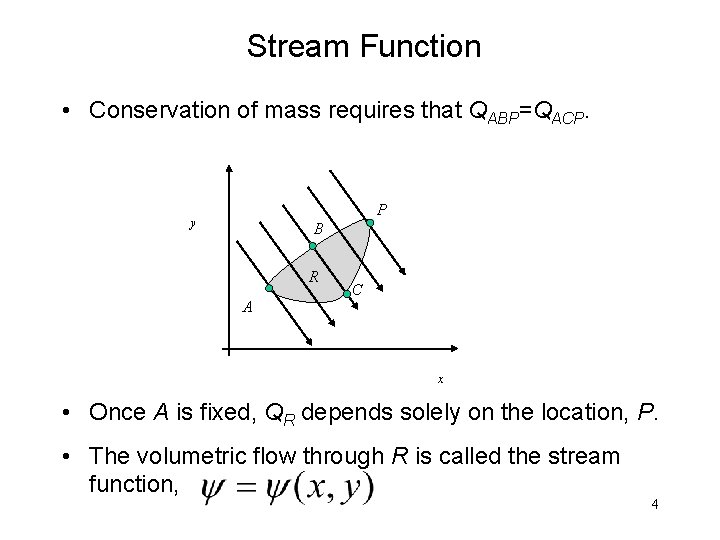 Stream Function • Conservation of mass requires that QABP=QACP. P y B R A