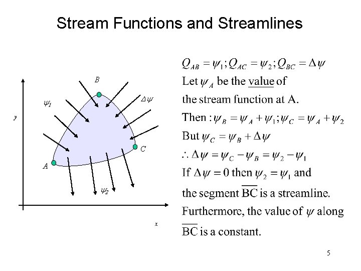 Stream Functions and Streamlines B Dy y 1 y C A y 2 x