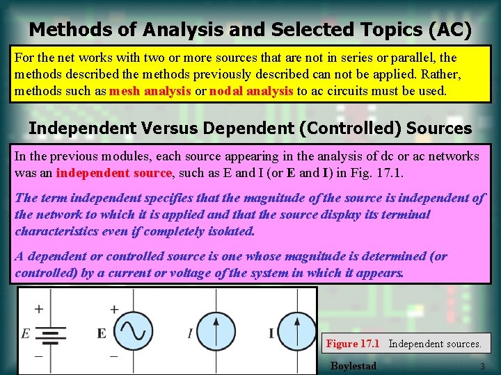 Methods of Analysis and Selected Topics (AC) For the net works with two or