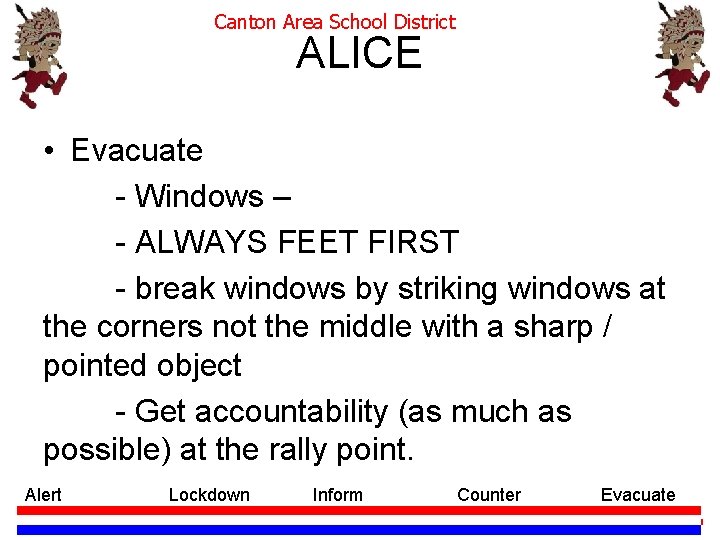 Canton Area School District ALICE • Evacuate - Windows – - ALWAYS FEET FIRST