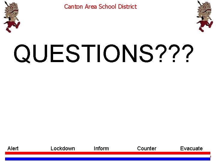 Canton Area School District QUESTIONS? ? ? Alert Lockdown Inform Counter Evacuate 