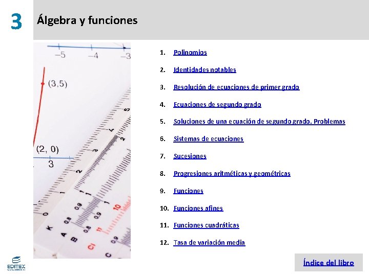 3 Álgebra y funciones 1. Polinomios 2. Identidades notables 3. Resolución de ecuaciones de