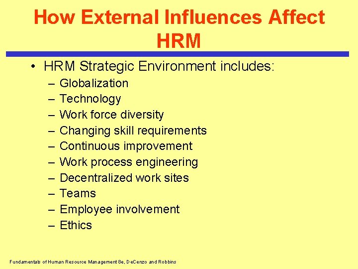 How External Influences Affect HRM • HRM Strategic Environment includes: – – – – How External Influences Affect HRM • HRM Strategic Environment includes: – – – –