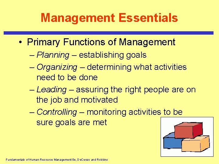 Management Essentials • Primary Functions of Management – Planning – establishing goals – Organizing Management Essentials • Primary Functions of Management – Planning – establishing goals – Organizing