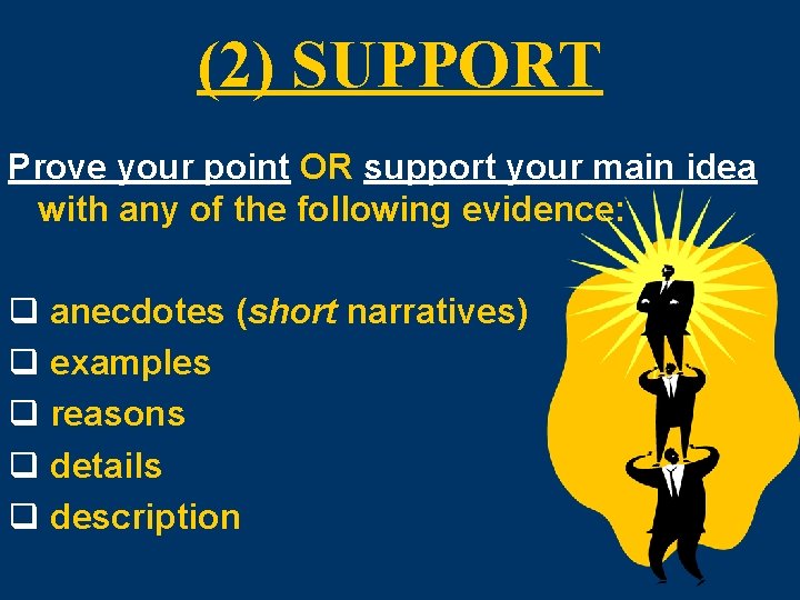 (2) SUPPORT Prove your point OR support your main idea with any of the