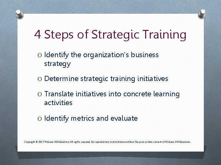 4 Steps of Strategic Training O Identify the organization’s business strategy O Determine strategic