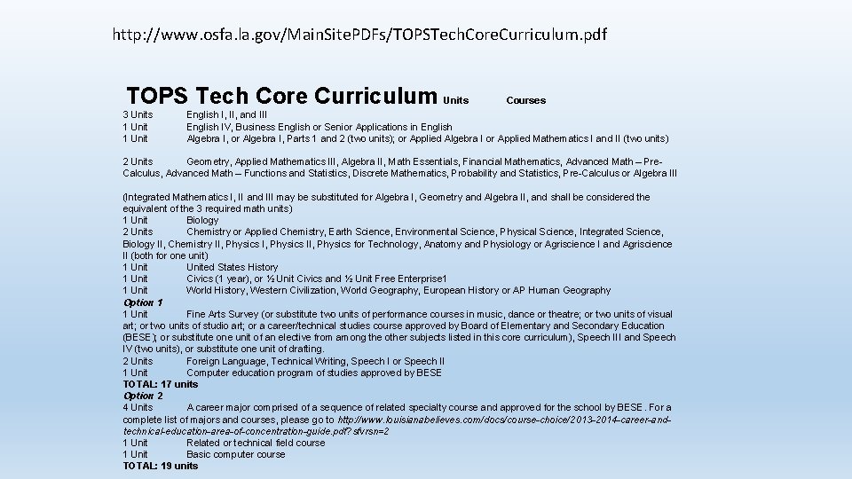 http: //www. osfa. la. gov/Main. Site. PDFs/TOPSTech. Core. Curriculum. pdf TOPS Tech Core Curriculum