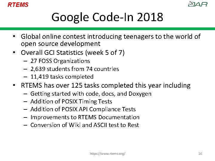 RTEMS Google Code-In 2018 • Global online contest introducing teenagers to the world of