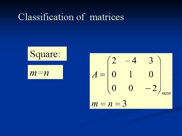 Classification of matrices Square: m=n 