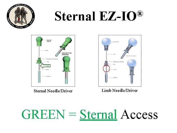 Sternal Needle/Driver ® EZ-IO Limb Needle/Driver GREEN = Sternal Access 