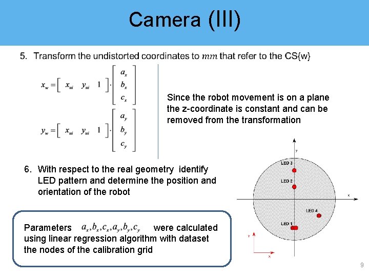 Camera (III) Since the robot movement is on a plane the z-coordinate is constant