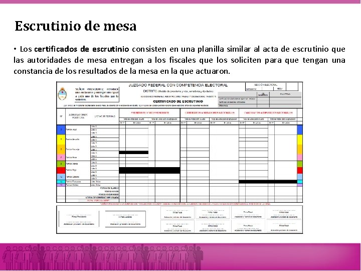 Escrutinio de mesa • Los certificados de escrutinio consisten en una planilla similar al Escrutinio de mesa • Los certificados de escrutinio consisten en una planilla similar al