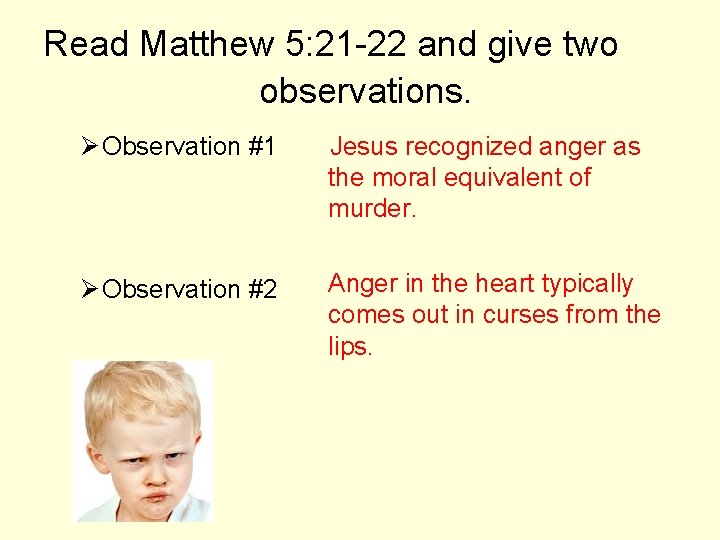 Read Matthew 5: 21 -22 and give two observations. Ø Observation #1 Jesus recognized