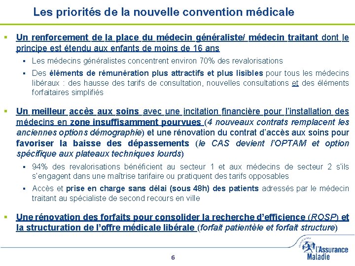 Les priorités de la nouvelle convention médicale § Un renforcement de la place du