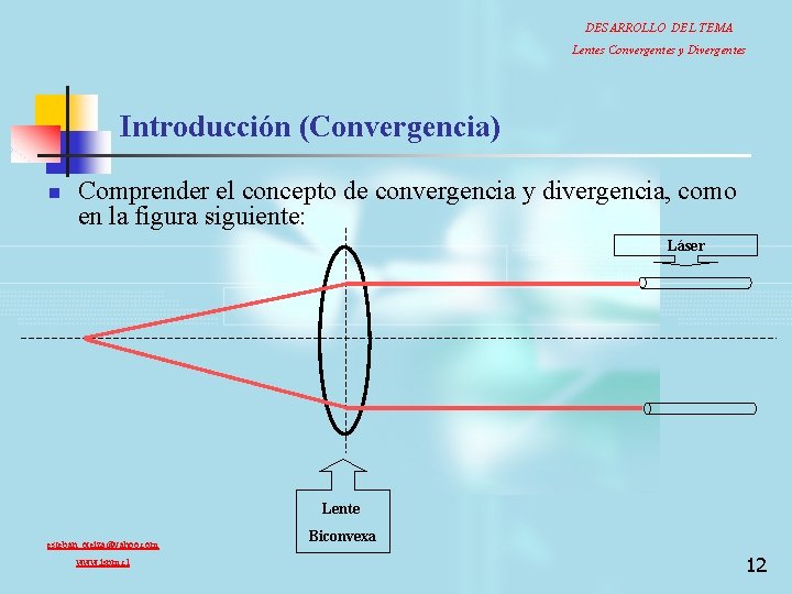 DESARROLLO DEL TEMA Lentes Convergentes y Divergentes Introducción (Convergencia) n Comprender el concepto de