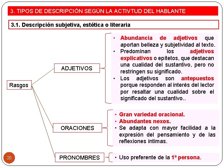 3. TIPOS DE DESCRIPCIÓN SEGÚN LA ACTIVTUD DEL HABLANTE 3. 1. Descripción subjetiva, estética