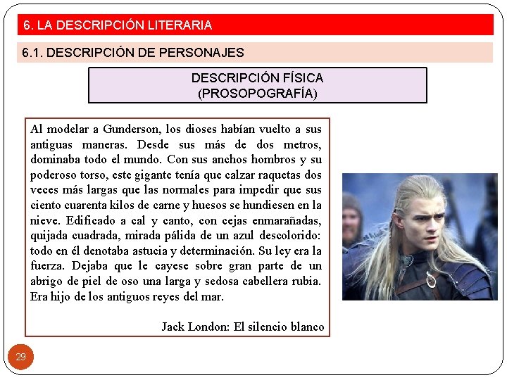 6. LA DESCRIPCIÓN LITERARIA 6. 1. DESCRIPCIÓN DE PERSONAJES DESCRIPCIÓN FÍSICA (PROSOPOGRAFÍA) Al modelar