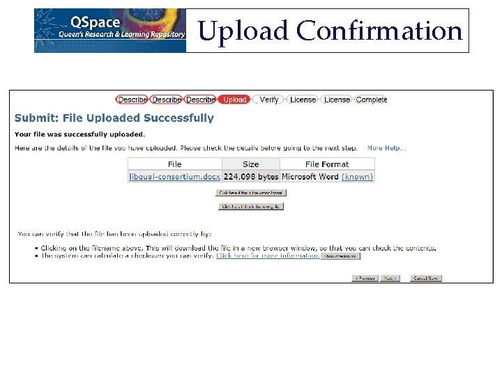 Upload Confirmation Upload Confirmation