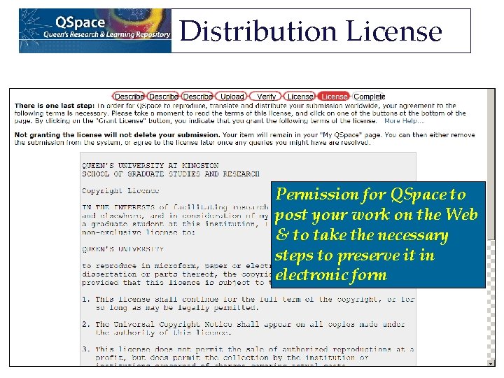 Distribution License Permission for QSpace to post your work on the Web & to Distribution License Permission for QSpace to post your work on the Web & to