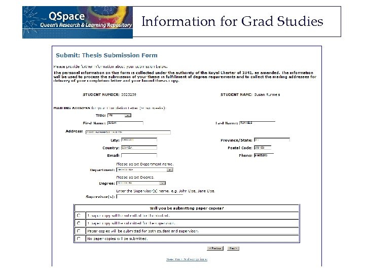 Information for Grad Studies Information for Grad Studies