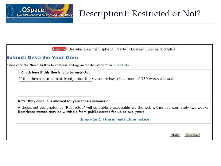 Description 1: Restricted or Not? Description 1: Restricted or Not?