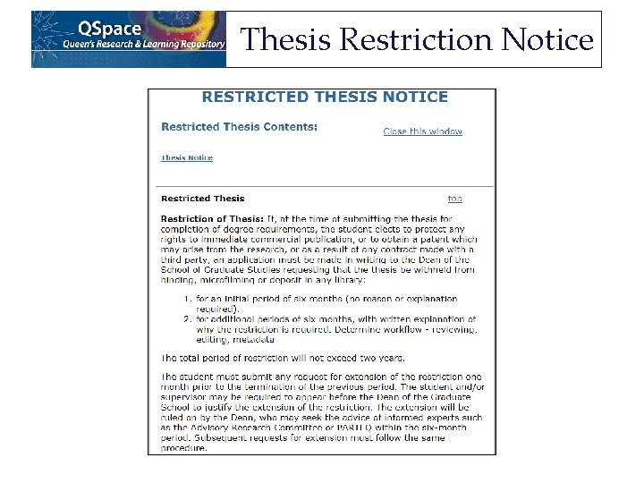 Thesis Restriction Notice Thesis Restriction Notice