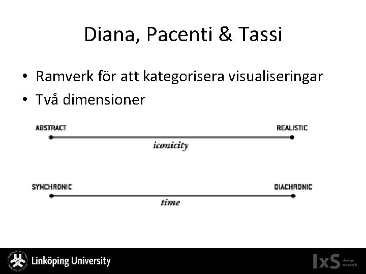 Diana, Pacenti & Tassi • Ramverk för att kategorisera visualiseringar • Två dimensioner 